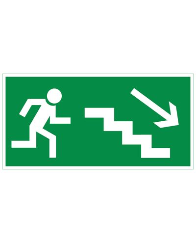 Nødutgang trapp ned til høyre, plast etterreflekterende 1 mm, 300x150 mm