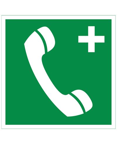 Nødtelefon pluss, klistremerke med retroreflekterende overflate, 200x200 mm