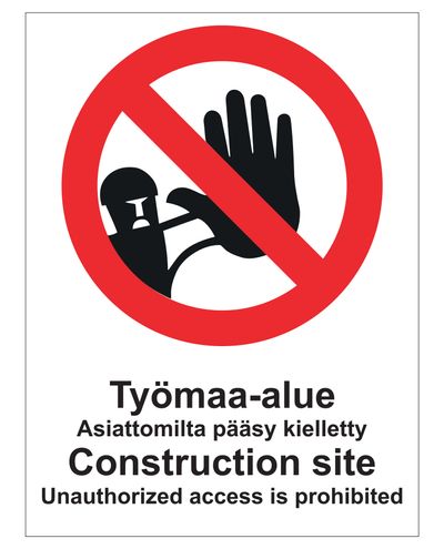 Byggeplassområde Uautorisert adgang forbudt Engelsk, Klistremerke, 200x300 mm