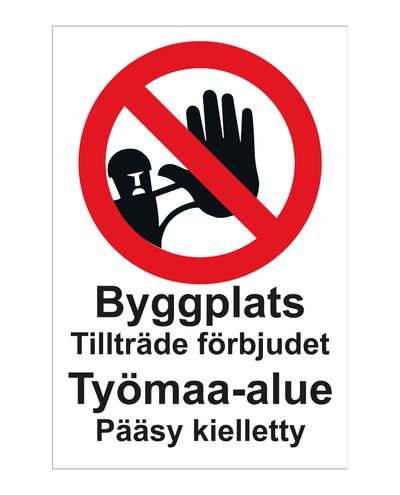 Byggeplass forbudt svensk, klistremerke, 200x300 mm