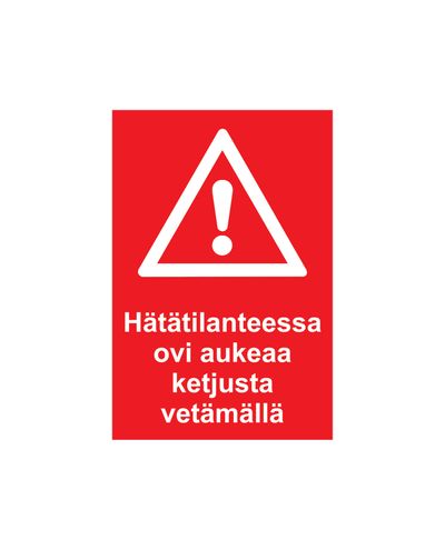 I nødstilfeller åpnes døren ved å trekke i kjettingen. Reflekterende klistremerke, 200x300 mm.