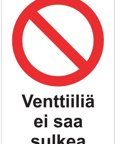 Ikke lukk ventilen, klistremerke, 200x300 mm