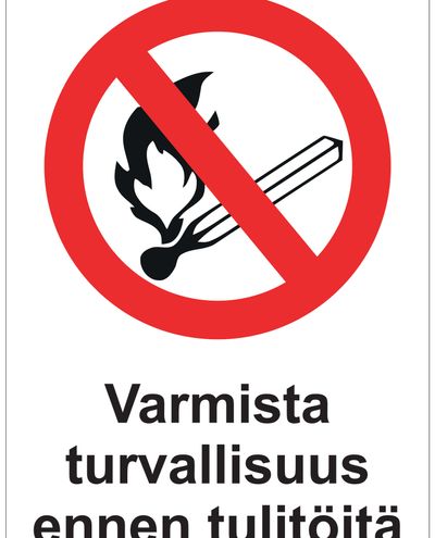 Sørg for sikkerhet før varmt arbeid, klistremerke, 200x300 mm