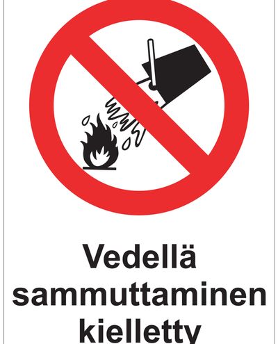 Slukking med vann forbudt, Klistremerke, 200x300 mm