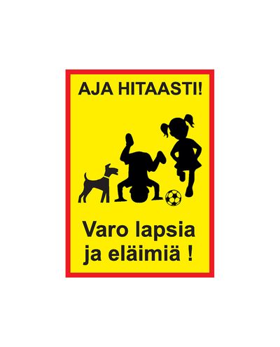 Kjør sakte, se opp for barn og dyr som leker, Klistremerke, 400x600 mm Kjør sakte, se opp for barn og dyr som leker, Klistremerke, 400x600 mm