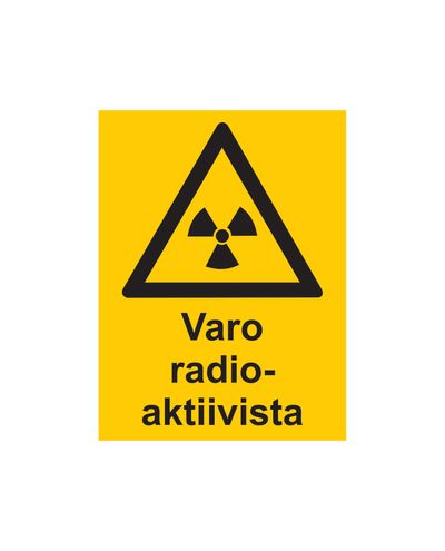 Vær oppmerksom på radioaktivitet, klistremerke, 200x300 mm