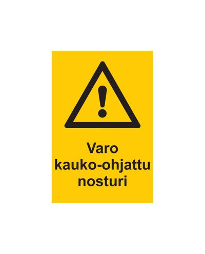 Vær forsiktig, fjernstyrt kran, klistremerke, 200x300 mm