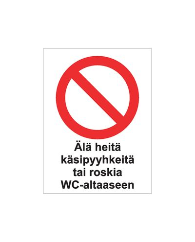 Ikke kast håndklær eller søppel i toalettet, klistremerke, 200x300 mm