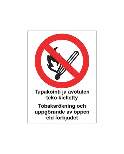 Røyking og åpen ild forbudt, svensk, klistremerke, 200x300 mm