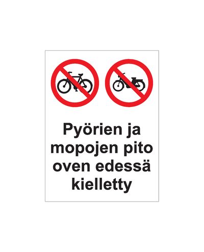 Sykler og mopeder forbudt foran døren, klistremerke, 200x300 mm